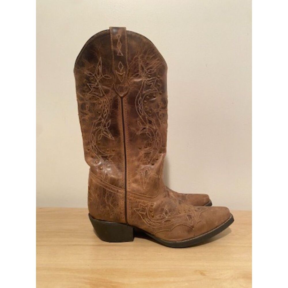 Laredo Western Boots Womens 8 Brown Leather Studded Embroidered Cowgirl - Picture 4 of 8
